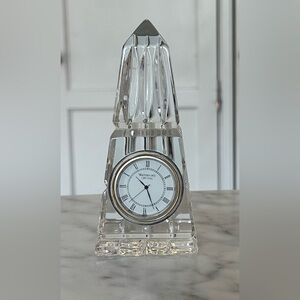 Waterford Cut Crystal Obelisk Pyramid Desk Clock - VINTAGE